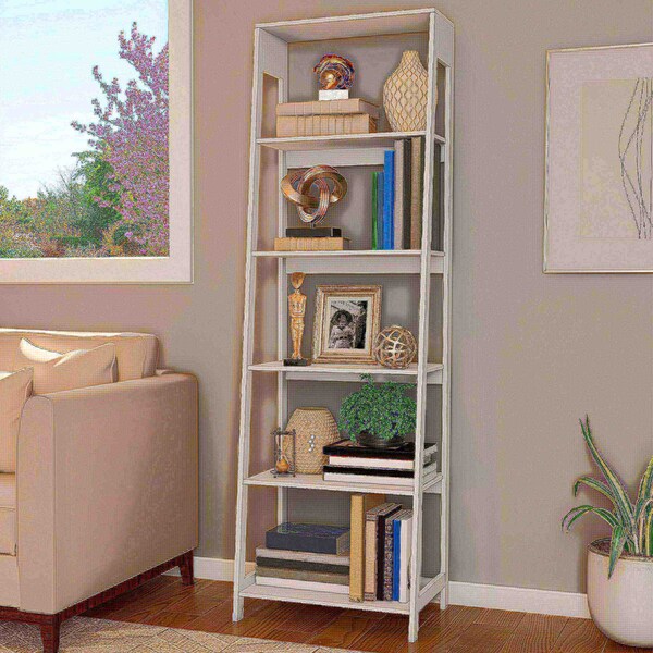 Hastings Home Freestanding Ladder Bookcase, White - 620649XDH