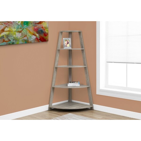 Monarch Specialties Bookshelf, Bookcase, Etagere, Corner, 4 Tier, 60"H, Office, Bedroom, Laminate, Brown, Contemporary - I 2424