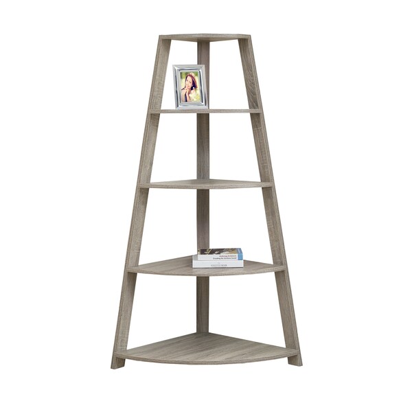Monarch Specialties Bookshelf, Bookcase, Etagere, Corner, 4 Tier, 60"H, Office, Bedroom, Laminate, Brown, Contemporary - I 2424