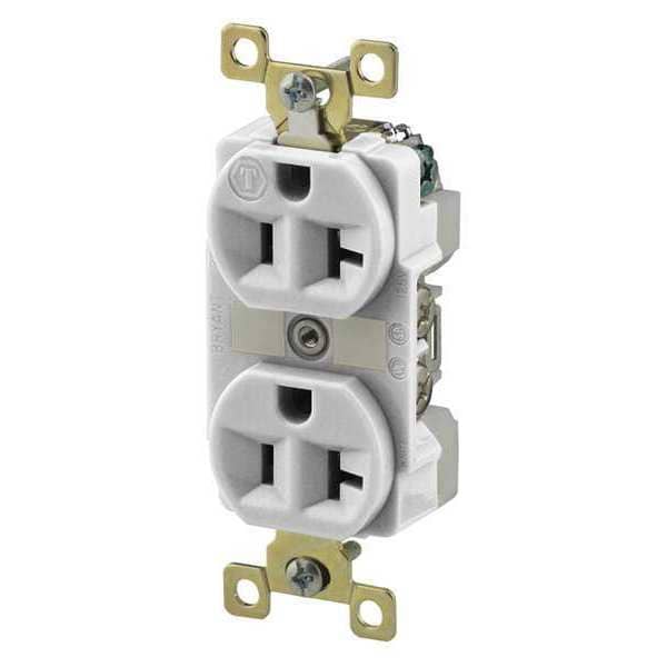 Zoro Select 20A Duplex Receptacle 125VAC 5-20R WH - BRY5362W
