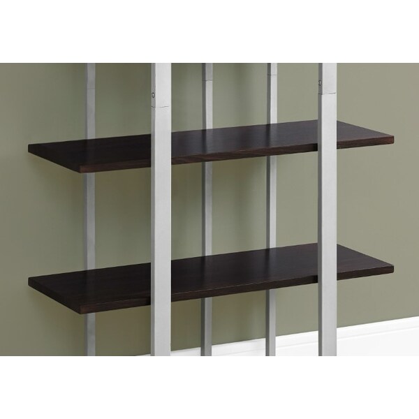 Monarch Specialties Bookshelf, Bookcase, Etagere, 4 Tier, 60"H, Office, Bedroom, Metal, Laminate, Brown, Grey - I 7239
