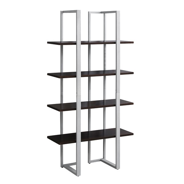 Monarch Specialties Bookshelf, Bookcase, Etagere, 4 Tier, 60"H, Office, Bedroom, Metal, Laminate, Brown, Grey - I 7239