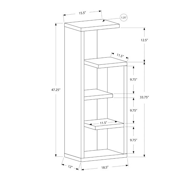 Monarch Specialties Bookshelf, Bookcase, Etagere, 4 Tier, 48"H, Office, Bedroom, Laminate, Brown, Contemporary, Modern - I 2467