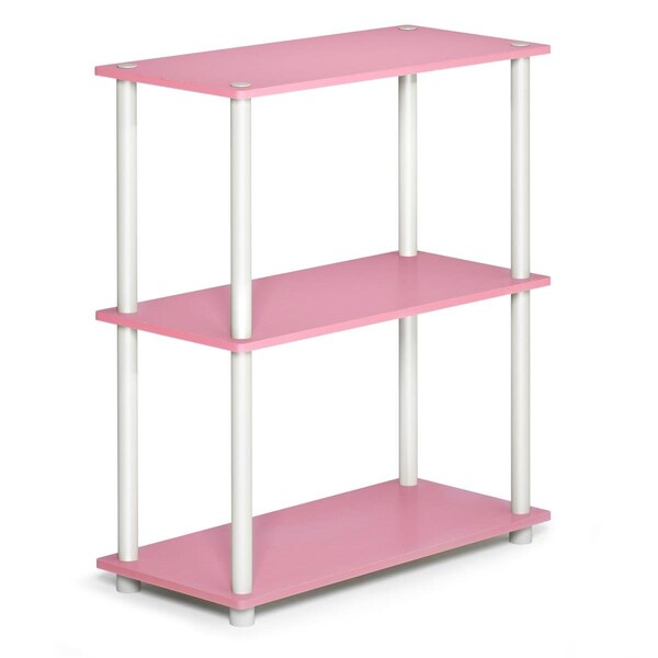 Furinno Furinno 10024PI-WH Turn-N-Tube 3-Tier Compact Multipurpose Shelf Display Rack - Pink & White - 10024PI/WH