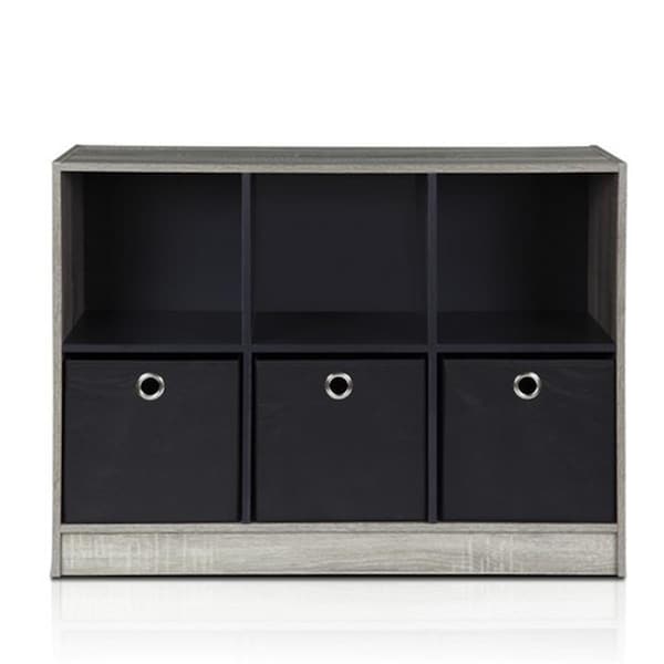 Furinno Furinno Basic 3 x 2 in. Bookcase Storage with Bins; French Oak Grey & Black - 99940GYW/BK