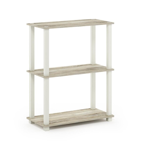 Furinno Turn-S -Tube 3-Tier Compact Multipurpose Shelf Display Rack w/Square Tube, Sonoma Oak & White - 18025OK/WH