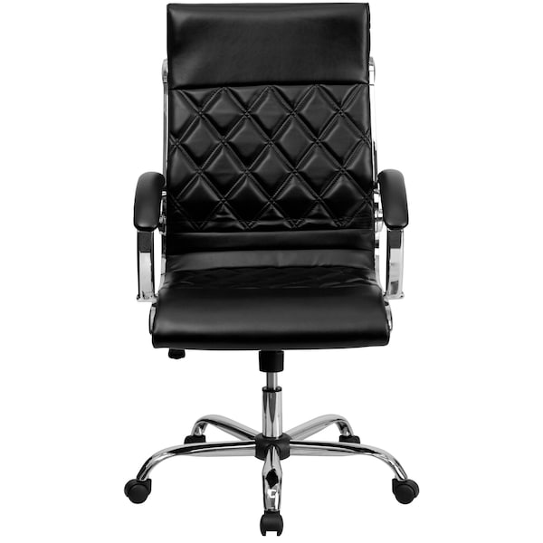 Flash Furniture Contemporary Chair Fixed Arms, 18" to 21-1/2" Height, Leather, Black - GO-1297H-HIGH-BK-GG