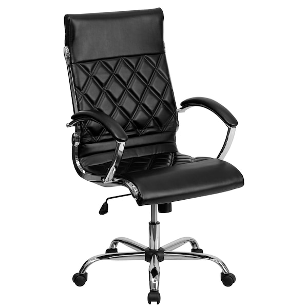 Flash Furniture Contemporary Chair Fixed Arms, 18" to 21-1/2" Height, Leather, Black - GO-1297H-HIGH-BK-GG