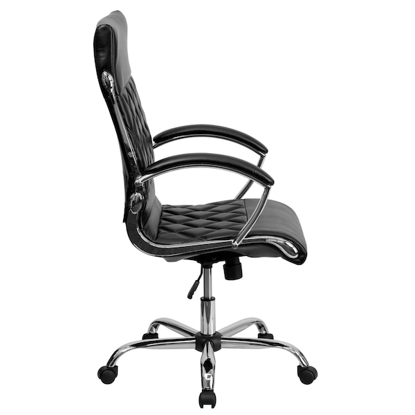 Flash Furniture Contemporary Chair Fixed Arms, 18" to 21-1/2" Height, Leather, Black - GO-1297H-HIGH-BK-GG