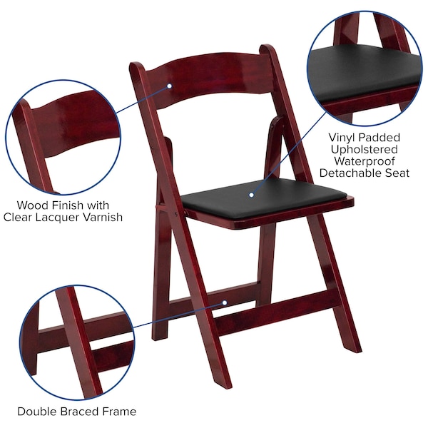Flash Furniture Folding Chair, Mahogany w/Padded Seat - XF-2903-MAH-WOOD-GG