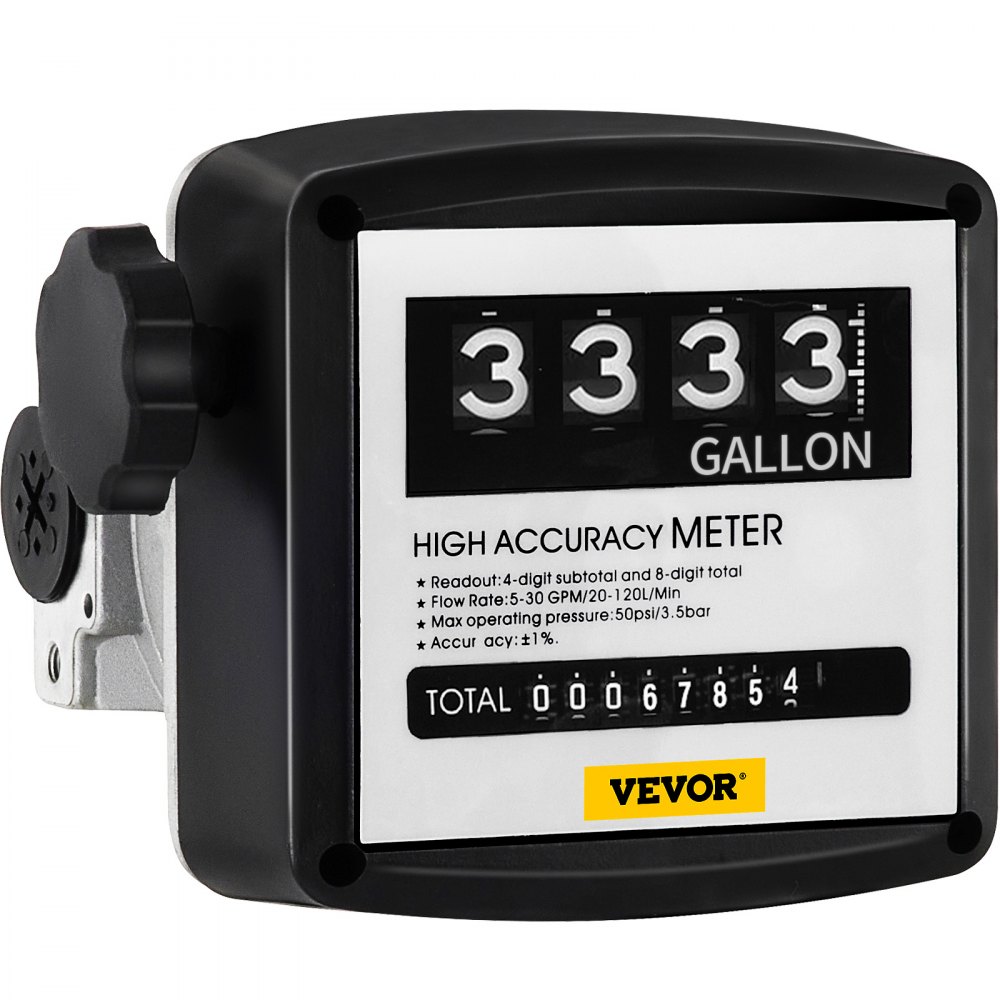 VEVOR Mechanical Fuel Meter 5 to 30 GPM Digital Diesel Fuel Flow Meter Black Fuel Meter Diesel for All Fuel Transfer Pumps 10Bar - RYBJXSRYB00000001V0