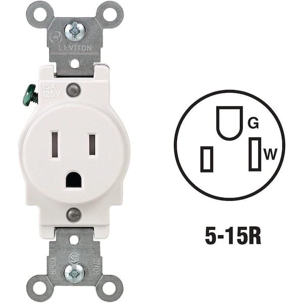 Leviton 15A White Commercial Grade 5-15R Tamper Resistant Single Outlet - R52-T5015-0WS
