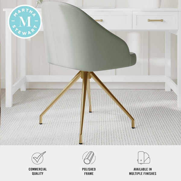 Martha Stewart Sora Upholstered Stationary Office Chair in Sage/Polished Brass - CH-222119-SG-GLD-MS