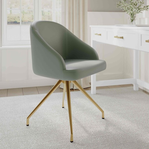 Martha Stewart Sora Upholstered Stationary Office Chair in Sage/Polished Brass - CH-222119-SG-GLD-MS