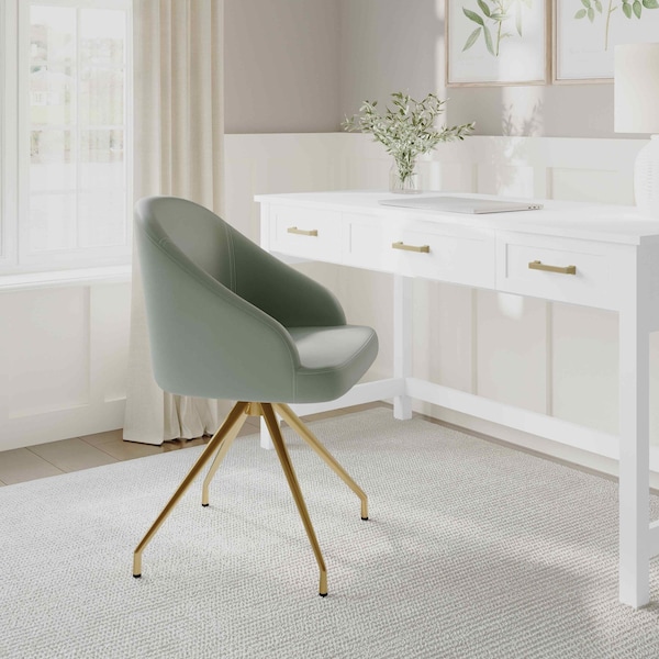 Martha Stewart Sora Upholstered Stationary Office Chair in Sage/Polished Brass - CH-222119-SG-GLD-MS