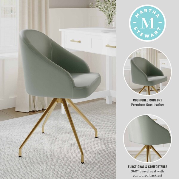 Martha Stewart Sora Upholstered Stationary Office Chair in Sage/Polished Brass - CH-222119-SG-GLD-MS