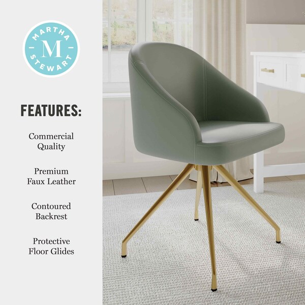 Martha Stewart Sora Upholstered Stationary Office Chair in Sage/Polished Brass - CH-222119-SG-GLD-MS