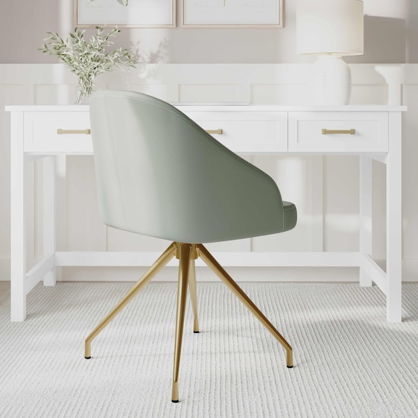 Martha Stewart Sora Upholstered Stationary Office Chair in Sage/Polished Brass - CH-222119-SG-GLD-MS