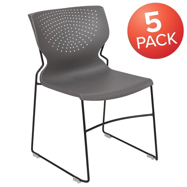 Flash Furniture Gray Plastic Stack Chair, PK5 - 5-RUT-438-GY-GG