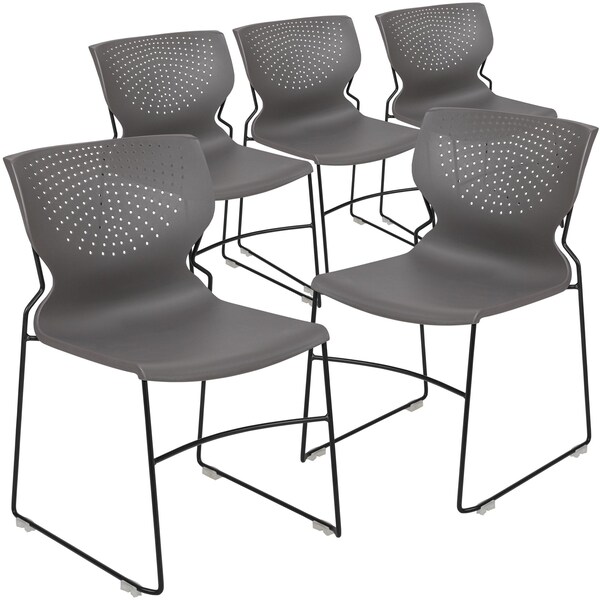 Flash Furniture Gray Plastic Stack Chair, PK5 - 5-RUT-438-GY-GG