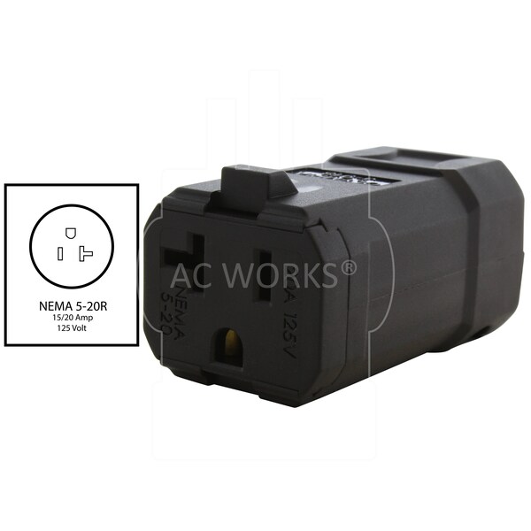Ac Works NEMA 5-15/ 20R 15/ 20A 125V Clamp Style Square Household Connector with UL, C-UL Approval in Black - ASQ520R-BK