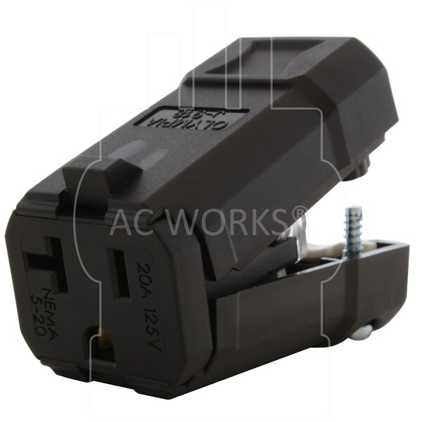 Ac Works NEMA 5-15/ 20R 15/ 20A 125V Clamp Style Square Household Connector with UL, C-UL Approval in Black - ASQ520R-BK