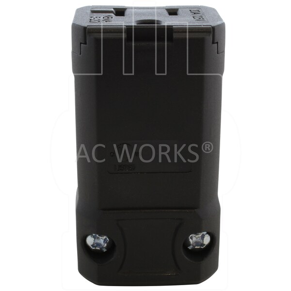 Ac Works NEMA 5-15/ 20R 15/ 20A 125V Clamp Style Square Household Connector with UL, C-UL Approval in Black - ASQ520R-BK
