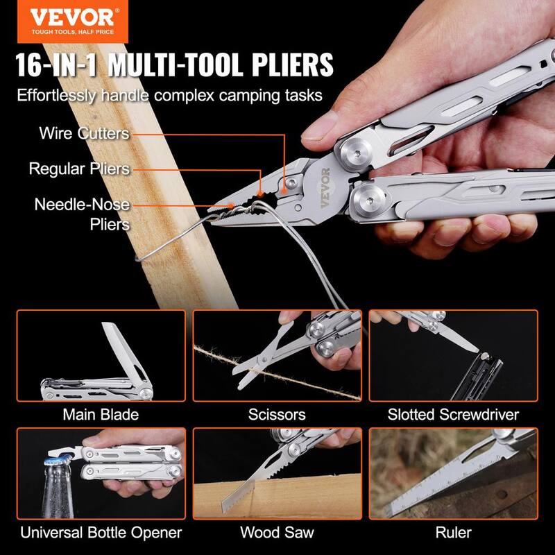 VEVOR 16 in. 1 Multitool Pliers, Multi Tool Pliers, Cutters, Knife, Scissors, Ruler, Screwdrivers, Wood Saw, Can Bottle Opener - DGNQ420BXG16O8DCKV0
