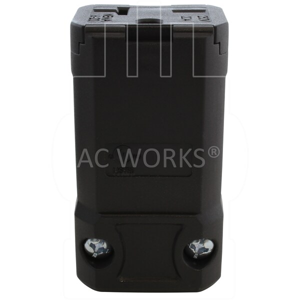 Ac Works NEMA 6-20R 20A 250V Clamp Style Square Connector with UL, C-UL Approval in Black - ASQ620R-BK