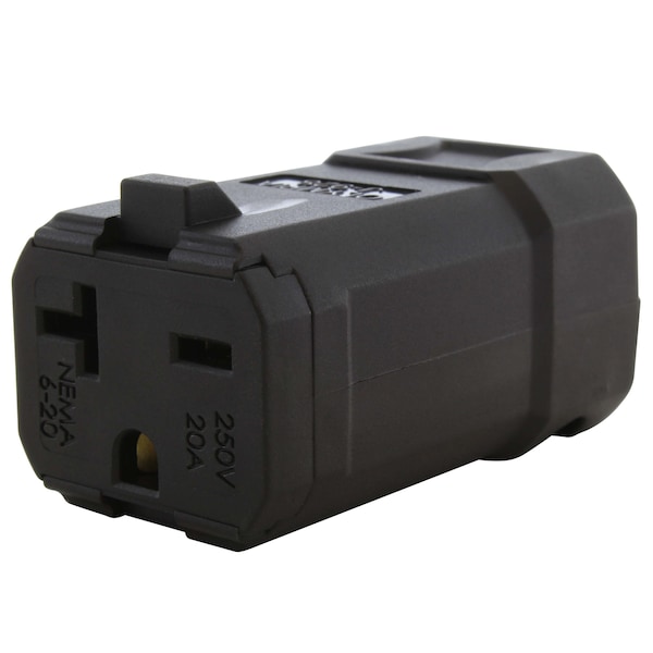 Ac Works NEMA 6-20R 20A 250V Clamp Style Square Connector with UL, C-UL Approval in Black - ASQ620R-BK