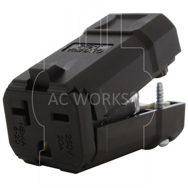 Ac Works NEMA 6-20R 20A 250V Clamp Style Square Connector with UL, C-UL Approval in Black - ASQ620R-BK