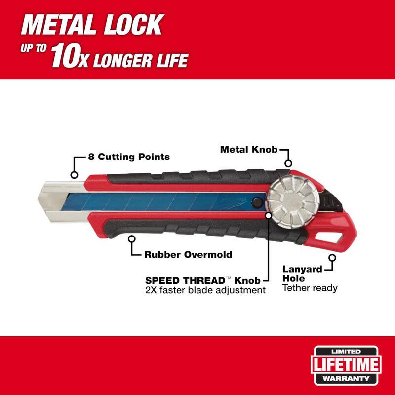 Milwaukee 18 mm Snap-Off Knife with Metal Lock and Precision Cut Blade - 48-22-1961