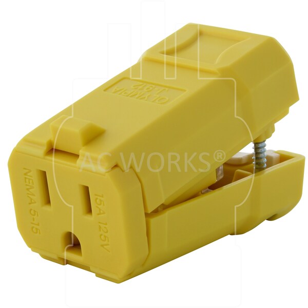Ac Works NEMA 5-15R 15A 125V Clamp Style Square Household Female Connector with UL, C-UL Approval in Yellow - ASQ515R-YW