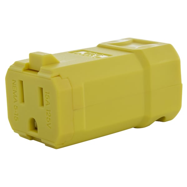 Ac Works NEMA 5-15R 15A 125V Clamp Style Square Household Female Connector with UL, C-UL Approval in Yellow - ASQ515R-YW