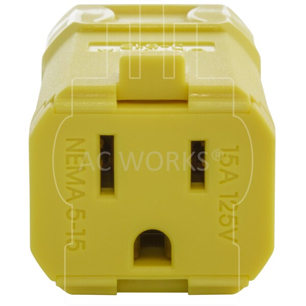 Ac Works NEMA 5-15R 15A 125V Clamp Style Square Household Female Connector with UL, C-UL Approval in Yellow - ASQ515R-YW