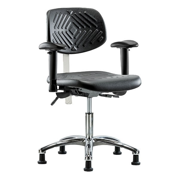 Zoro Select Clean Room Chair Ergonomic Chair, Adjustable Arms, 17-1/2" to 22-3/4" Height, Vinyl, Black - BR-NCR-PDHCH-CR-T0-A1-RG-BLK