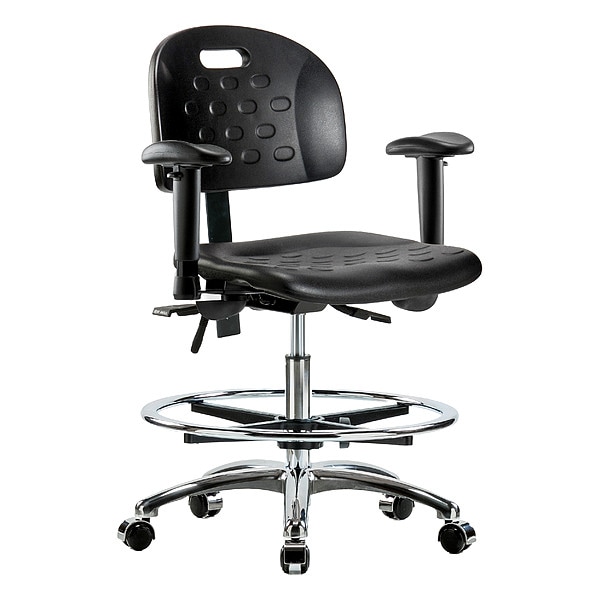 Zoro Select Medium Bench Chair Ergonomic Chair, Adjustable Arms, 20-1/2" to 28" Height, Polyurethane, Black - BR-HPMBCH-CR-T0-A1-CF-CC-BLK
