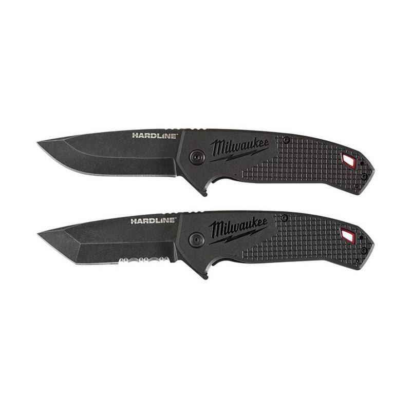 Milwaukee 3 in. Hardline D2 Steel Smooth Blade Pocket Folding Knife & 3 in. Hardline D2 Steel Serrated Blade Pocket Folding Knife - 48-22-1994-48-22-1998