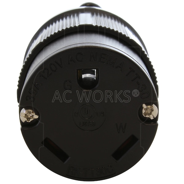 Ac Works 30 Amp RV Travel Trailer NEMA TT-30R Straight-Style Replacement Female Connector - ASTT30R-S