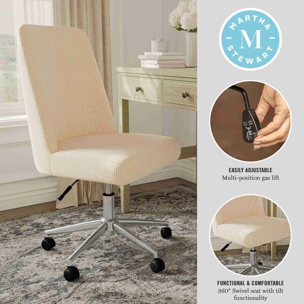 Martha Stewart Maeve Upholstered Office Chair in Beige Stripe/Polished Nickel - CH-231216-3-1-BG-MS