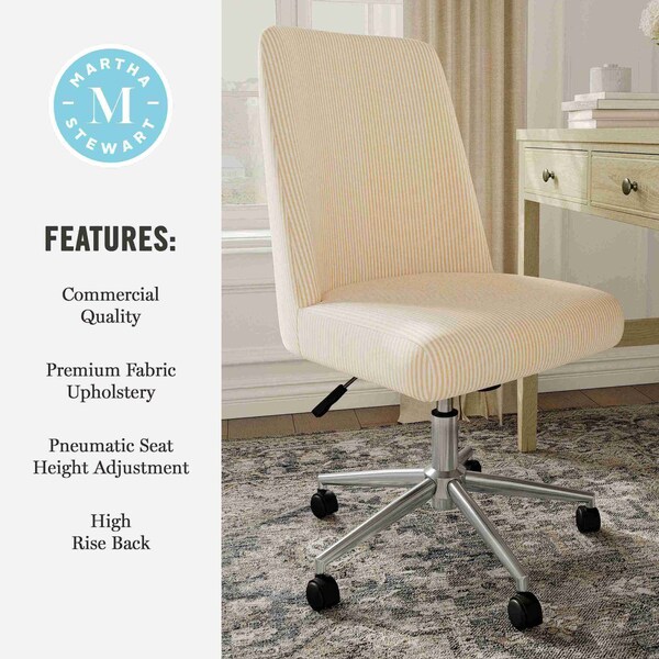 Martha Stewart Maeve Upholstered Office Chair in Beige Stripe/Polished Nickel - CH-231216-3-1-BG-MS