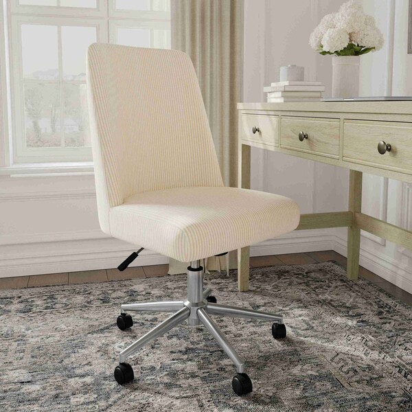Martha Stewart Maeve Upholstered Office Chair in Beige Stripe/Polished Nickel - CH-231216-3-1-BG-MS
