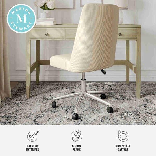 Martha Stewart Maeve Upholstered Office Chair in Beige Stripe/Polished Nickel - CH-231216-3-1-BG-MS