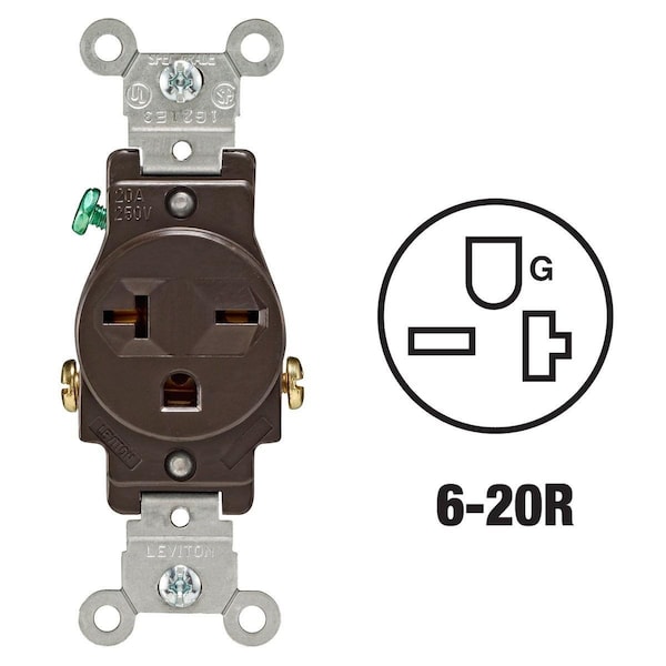 Leviton 20A Brown Heavy-Duty 6-20R Grounding Single Outlet - S10-05821-00S