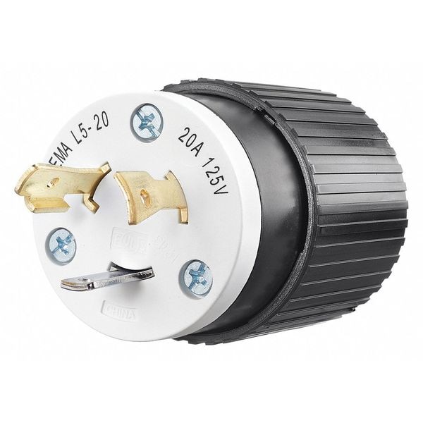 Zoro Select 20A Locking Plug 2P 3W 125VAC L5-20P BK/WT - 70520NP