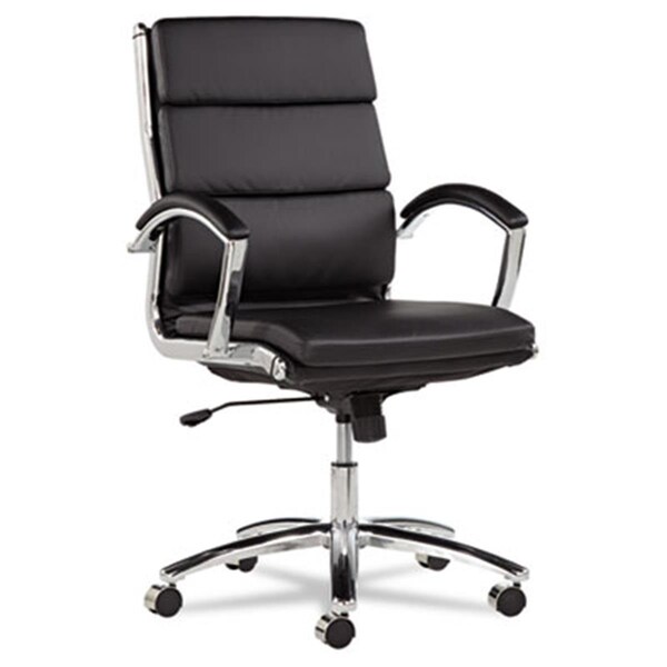 Alera Technologies Alera  Neratoli Mid-Back Swivel-Tilt Chair- Black Leather- Chrome Frame - NR4219