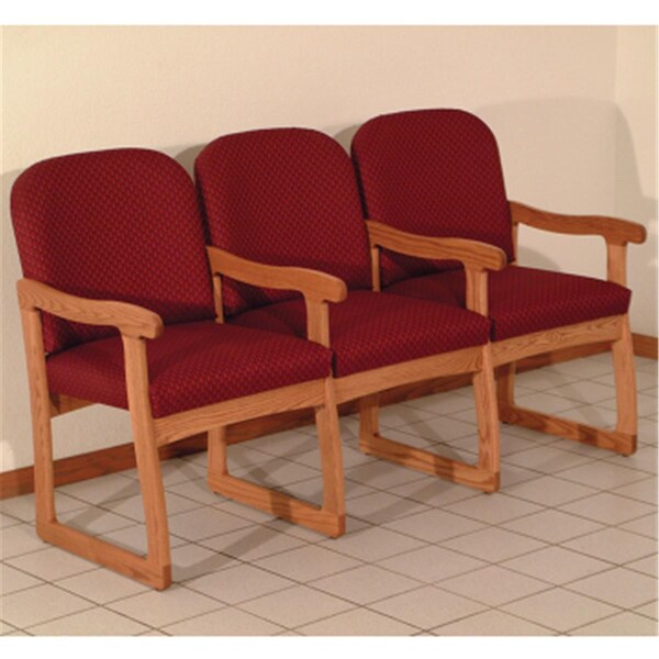 Wooden Mallet Prairie Three Seat Chair with Center Arms in Medium Oak - Arch Wine - DW7-3MOAW