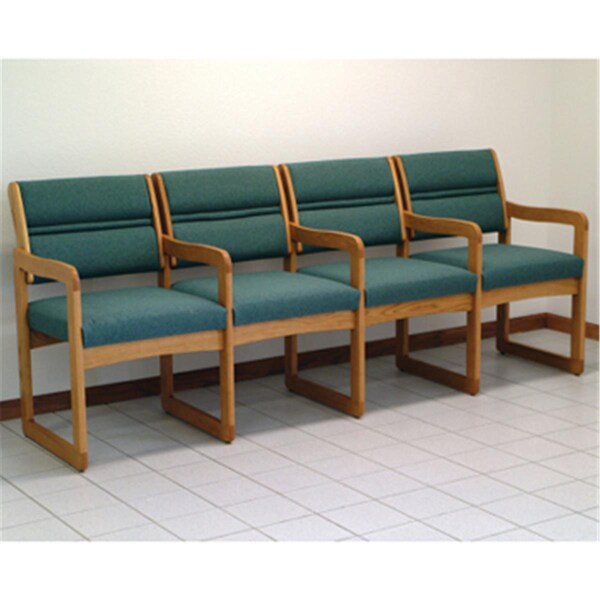 Wooden Mallet Valley Four Seat Chair with Center Arms in Medium Oak - Foliage Green - DW1-4MOFG