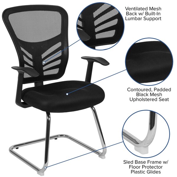 Flash Furniture Black Mesh Side Reception Chair with Chrome Sled Base - HL-0001B-BK-GG