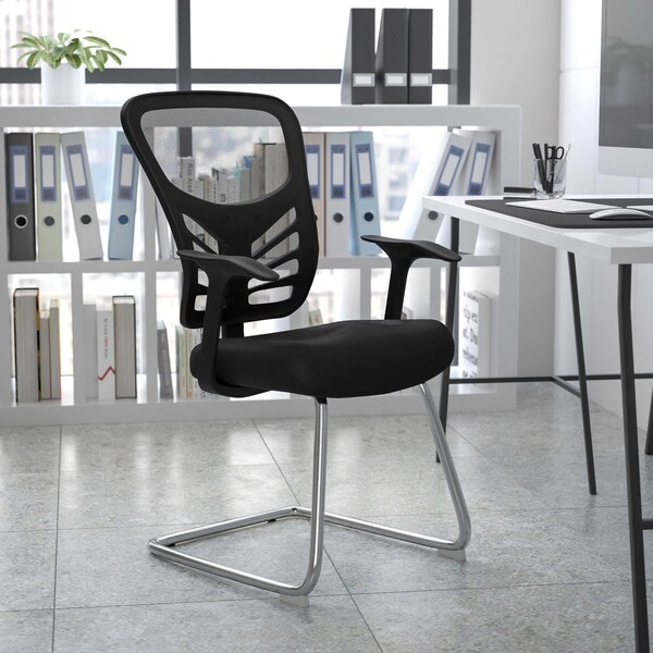 Flash Furniture Black Mesh Side Reception Chair with Chrome Sled Base - HL-0001B-BK-GG